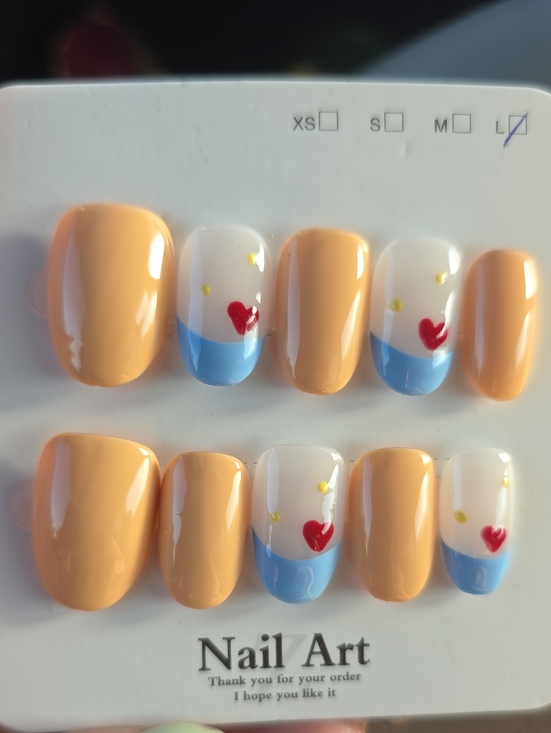 Other - Nail Art Peach & Red Heart Press On Nails Size Large